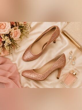 J.Crew Rose Gold Glitter Pumps Size 6 Wedding Guest Bridal Heels